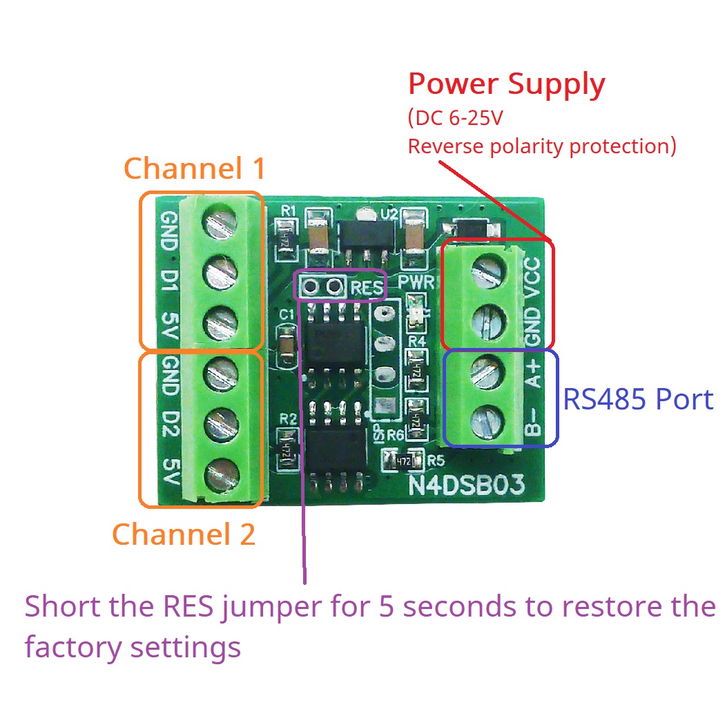 2CH RS485 Modbus  -55 to +125C - đánh giá và giá Ds18B20 Temperature Sensor