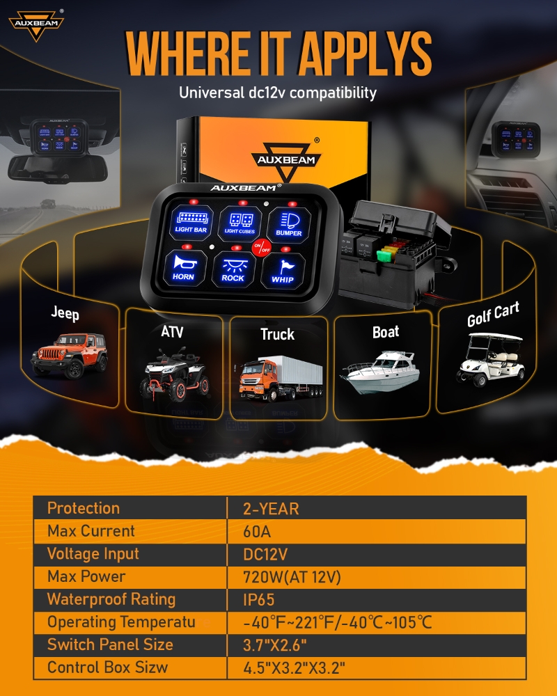 AUXBEAM 720W Universal Switch  - đánh giá và giá Diy Boat Electronics